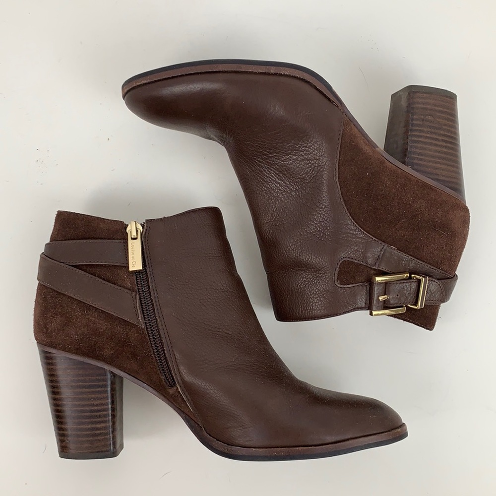 Louise et Cie Ankle Boots Booties Gold Buckle Brown Leather Suede Size 8
